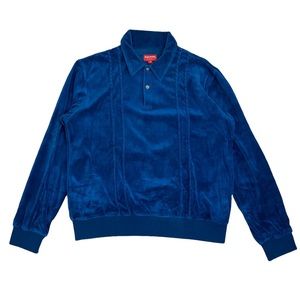 Supreme Velour Cable Knit Polo Longsleeve Top Blue